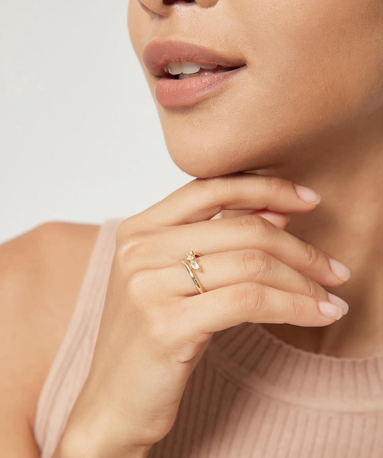 imageTIGRADE 14k Gold Plated Open Rings Dainty Baguette Marquise Round Cubic Zirconia Stackable Ring for Women Size 412