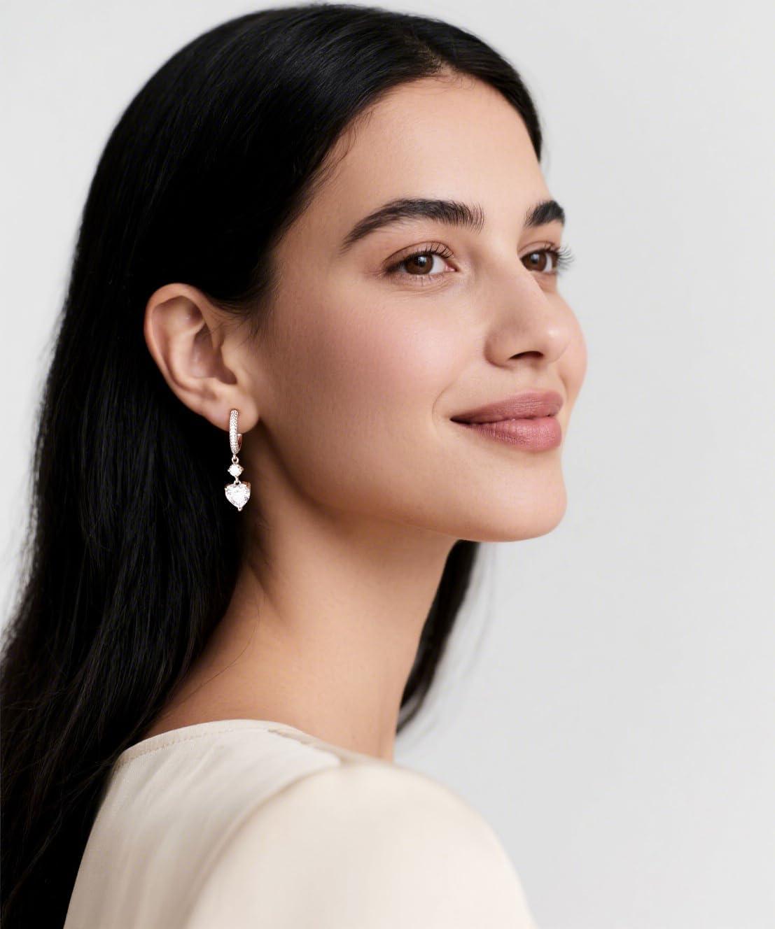 imageTIGRADE Wedding Earrings for Brides Bridesmaids Love Heart Cubic Zirconia Dainty Earrings for Women 925 Sterling Silver Post Drop and Dangle Earrings for PromSilver