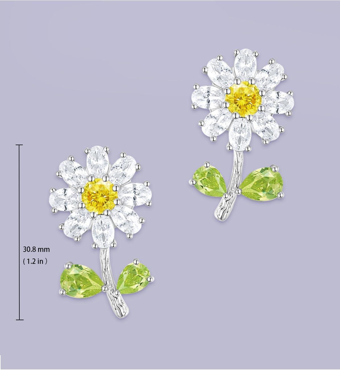 imageTIGRADE Women Stud Earrings Daisy Flower Cubic Zirconia Earrings 925 Sterling Silver Post Hypoallergenic Dainty Earrings