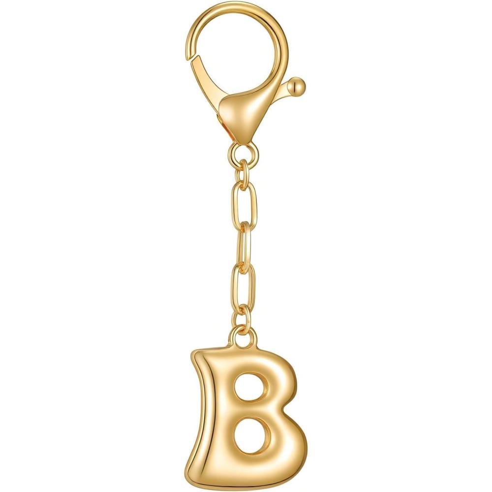 imageGold Initial Letter Keychains for Women Alphabet Bag Charm for Handbags Keyring Accessories GiftsAlphabet B