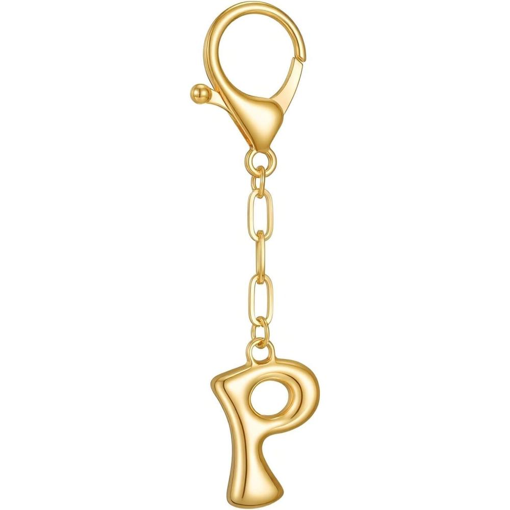 imageGold Initial Letter Keychains for Women Alphabet Bag Charm for Handbags Keyring Accessories GiftsAlphabet P