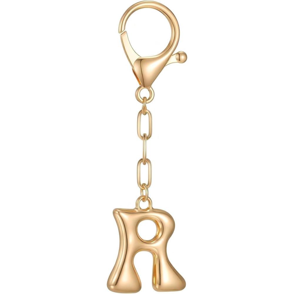 imageGold Initial Letter Keychains for Women Alphabet Bag Charm for Handbags Keyring Accessories GiftsAlphabet R