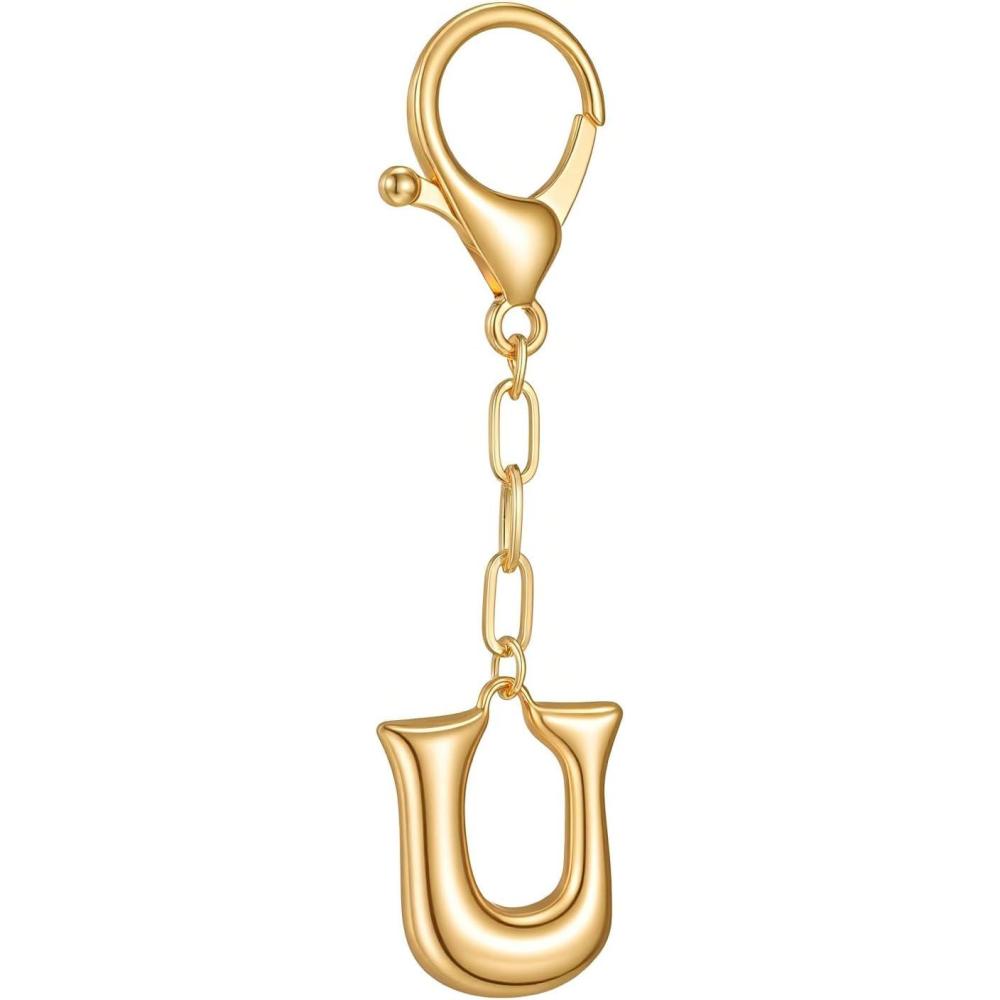 imageGold Initial Letter Keychains for Women Alphabet Bag Charm for Handbags Keyring Accessories GiftsAlphabet U
