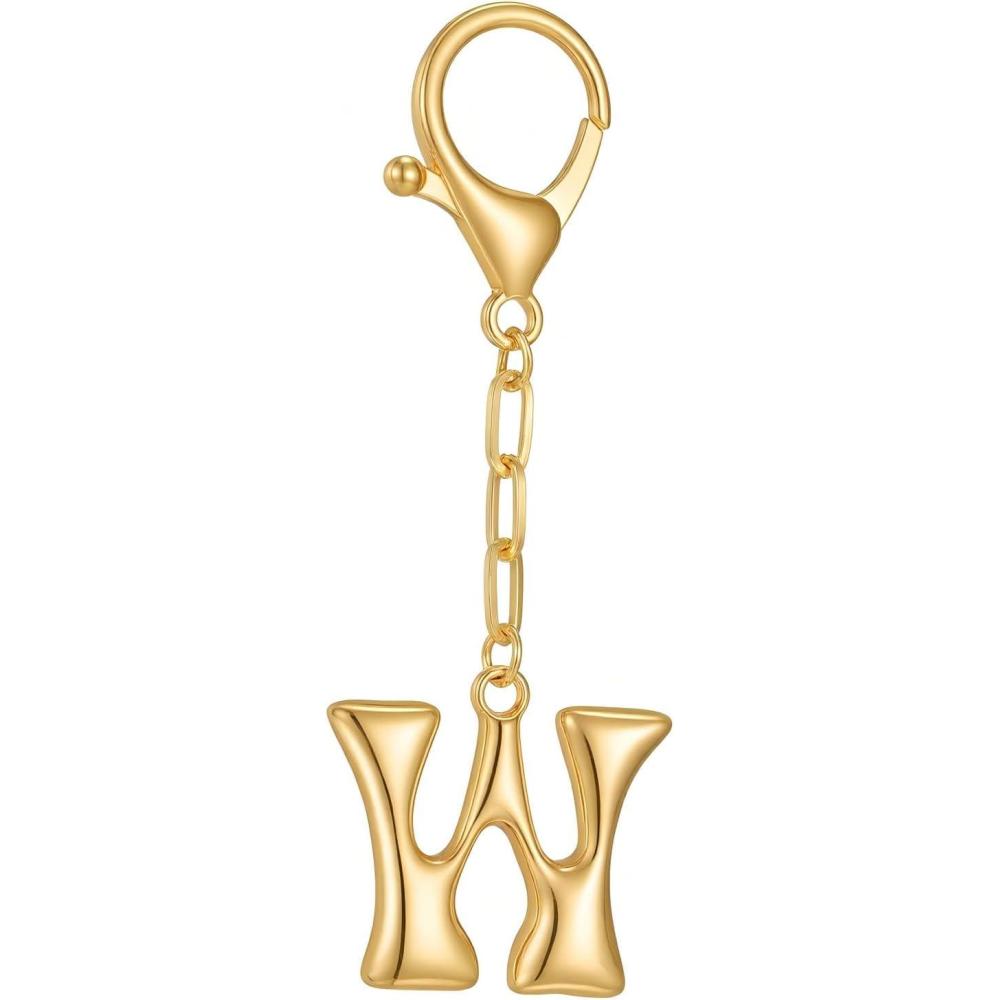 imageGold Initial Letter Keychains for Women Alphabet Bag Charm for Handbags Keyring Accessories GiftsAlphabet W