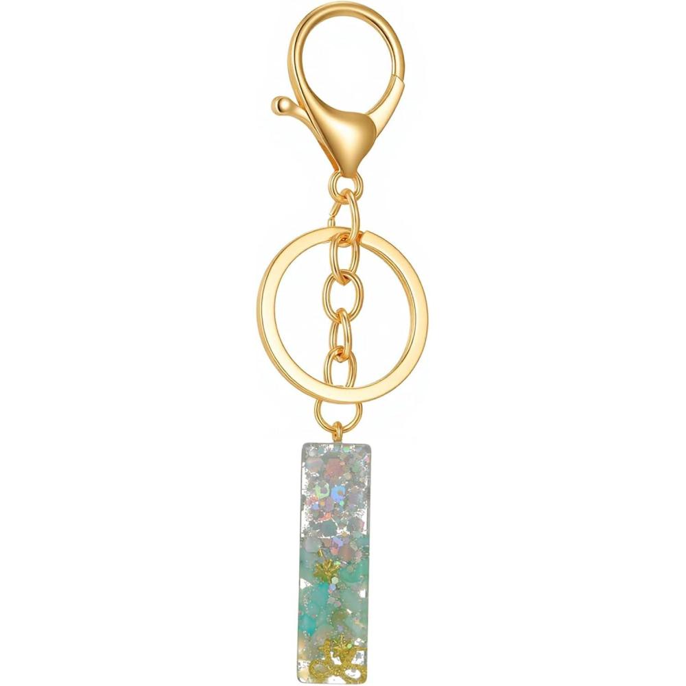 imageGold Initial Letter Keychains for Women Lake Green Cute Bag Charm for Purse Handbags Keyring Accessories GiftsLake Green I