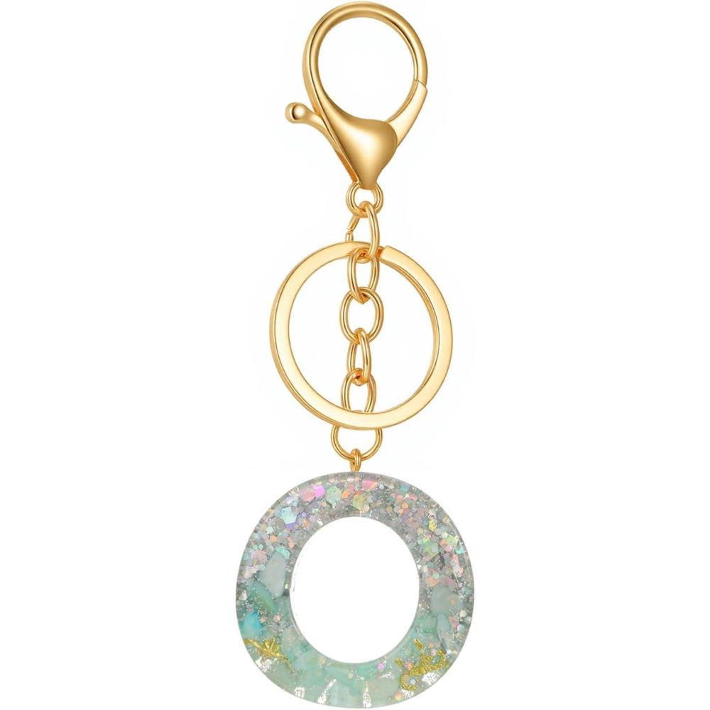 imageGold Initial Letter Keychains for Women Lake Green Cute Bag Charm for Purse Handbags Keyring Accessories GiftsLake Green O