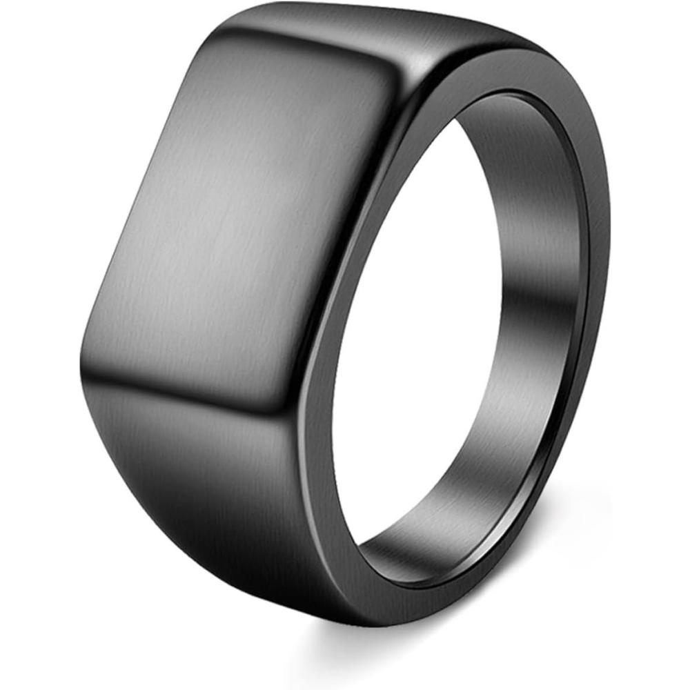 imageMens Signet Rings Square Pinky Ring for Men Women Stainless Steel Plain Ring Gift for Dad Friends10mm Black