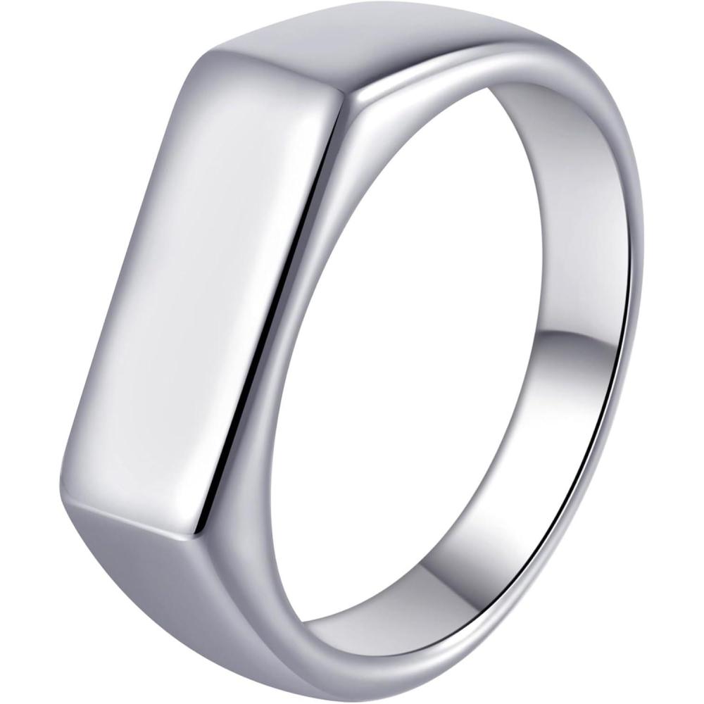 imageMens Signet Rings Square Pinky Ring for Men Women Stainless Steel Plain Ring Gift for Dad Friends7mm Silver