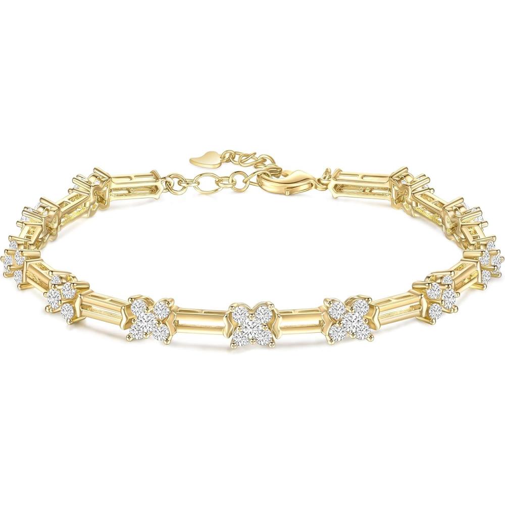 imageTIGRADE 14K Gold Plated Bracelet for Women Dainty Cubic Zirconia Adjustable Link Chain Bracelets for Lover Mom Friends Size 6575 InchGold