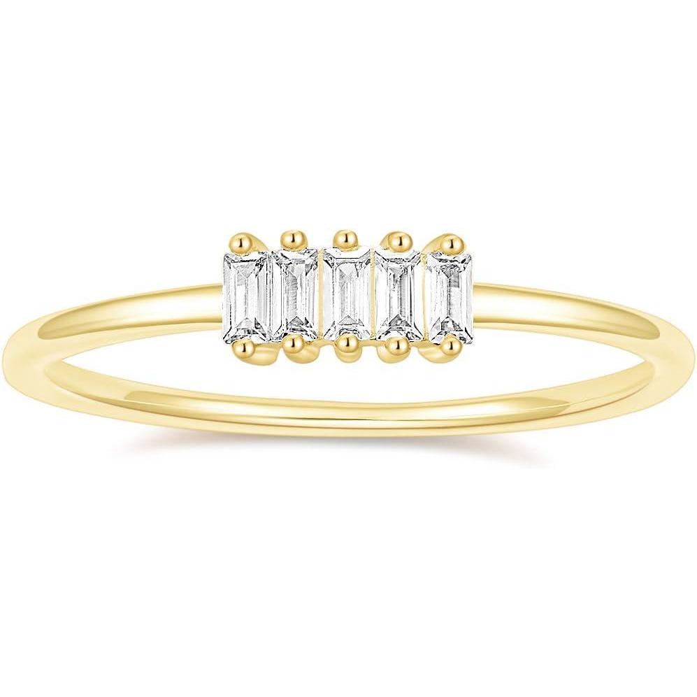 imageTIGRADE 15mm Eternity Ring 14k Gold Plated Stacking Ring Baguette Cubic Zirconia Petite Wedding Band for Women Size 312Gold