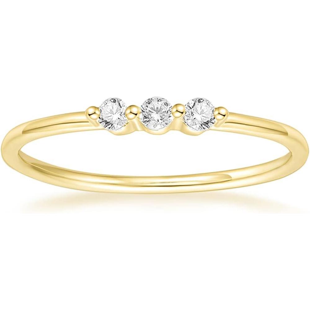 imageTIGRADE 15mm Eternity Ring 14k Gold Plated Three Cubic Zirconia Minimalist Engagement Ring Petite Round CZ Stacking Promise Ring for Women Size 311Gold