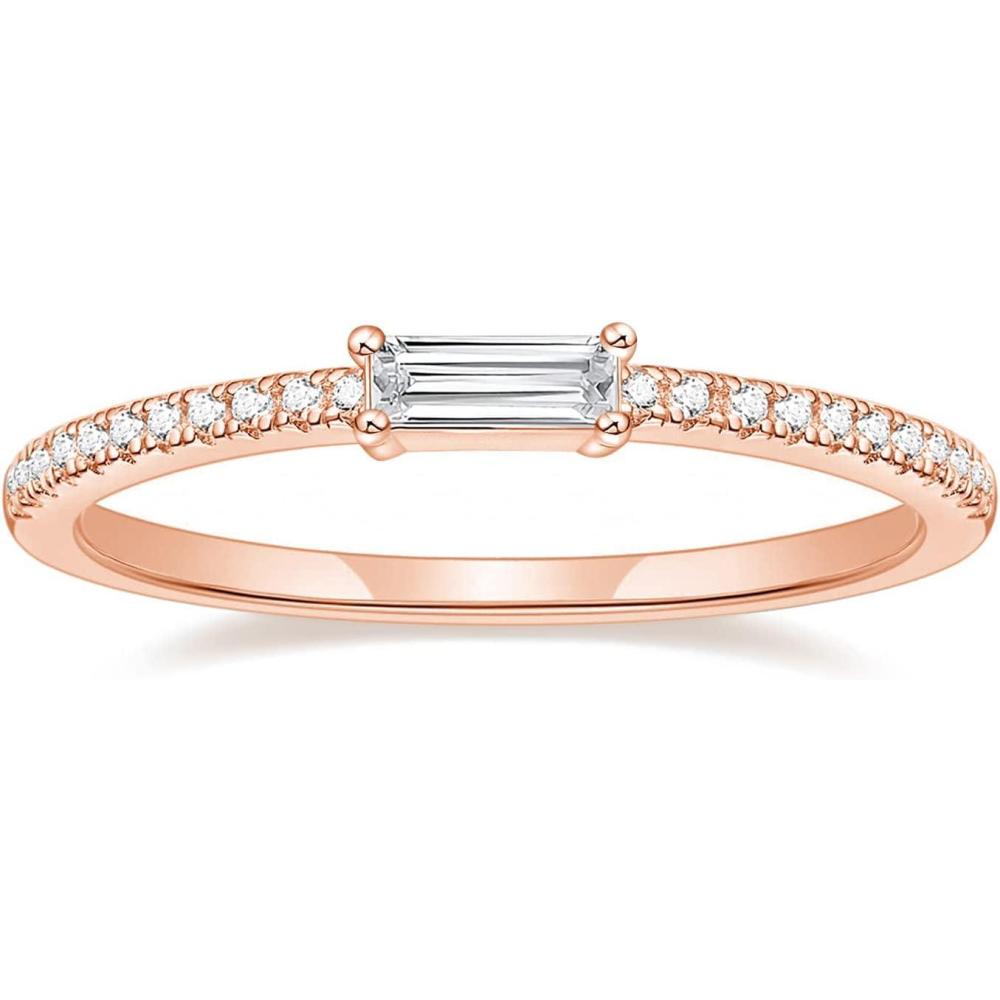 imageTIGRADE 15mm Eternity Ring Baguette Cubic Zirconia Anniversary Ring CZ Pave Wedding Band for Women Size 312Rose Gold