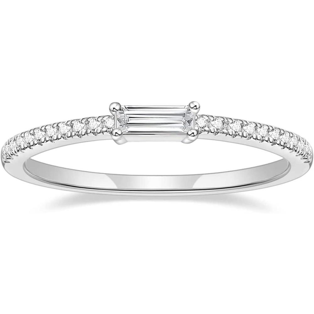imageTIGRADE 15mm Eternity Ring Baguette Cubic Zirconia Anniversary Ring CZ Pave Wedding Band for Women Size 312Silver