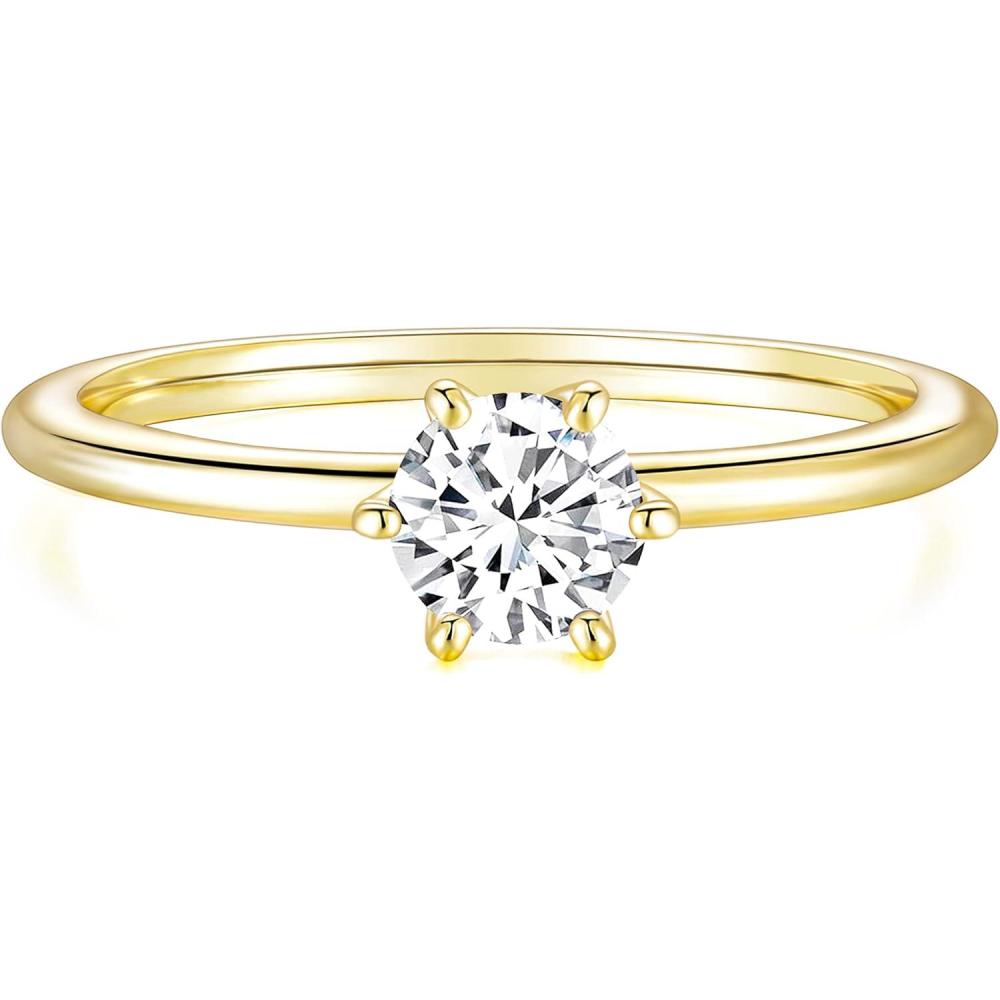 imageTIGRADE 15mm Eternity Ring Round Cut Cubic Zirconia Anniversary Ring Minimalist High Polished Promise Ring for Women Size 311Gold