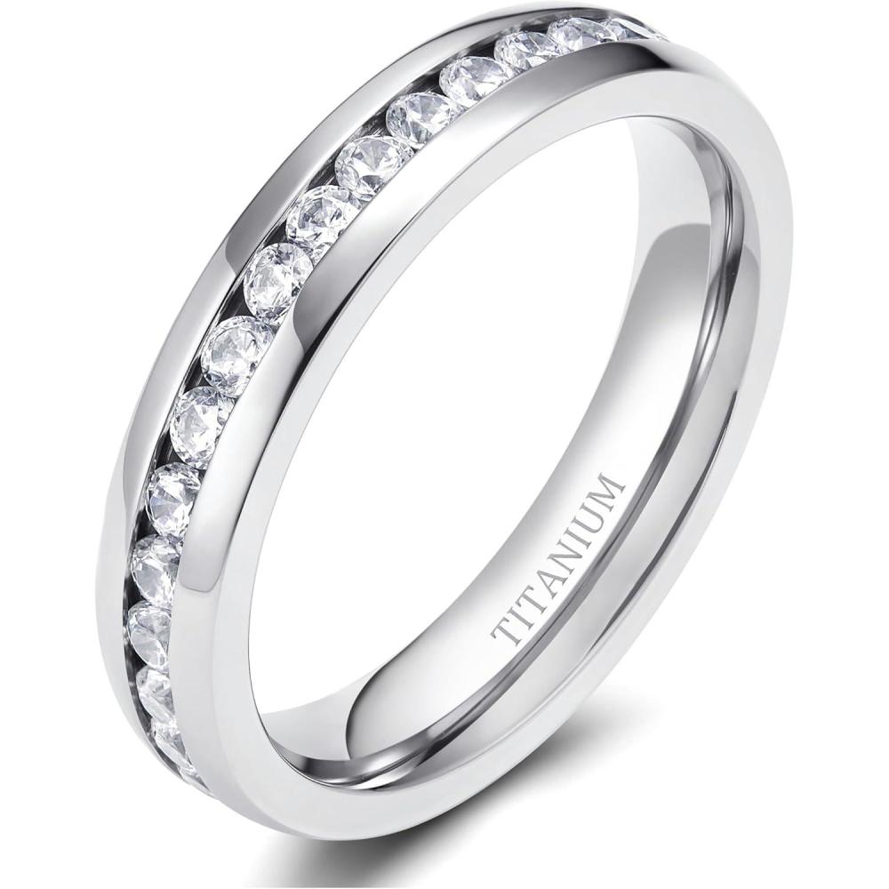 imageTIGRADE 25mm 4mm 5mm 6mm Titanium Ring Cubic Zirconia Engagement Ring Wedding Band Size 3 to 1354mm