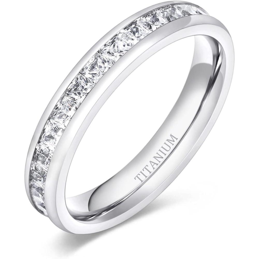 imageTIGRADE 25mm 4mm 5mm 6mm Titanium Ring Cubic Zirconia Engagement Ring Wedding Band Size 3 to 1354mmsquare cz