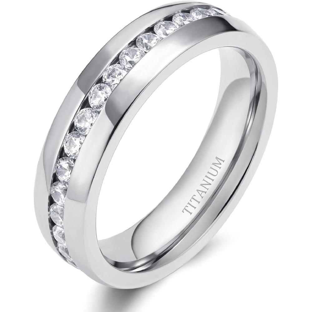 imageTIGRADE 25mm 4mm 5mm 6mm Titanium Ring Cubic Zirconia Engagement Ring Wedding Band Size 3 to 1356mm