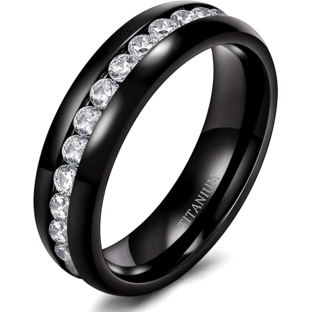 imageTIGRADE 25mm 4mm 5mm 6mm Titanium Ring Cubic Zirconia Engagement Ring Wedding Band Size 3 to 135Black