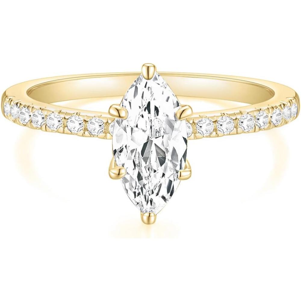 imageTIGRADE 2CT Engagement Ring for Women Marquise Cut Cubic Zirconia Wedding Band CZ Promise Anniversary Ring Size 312Gold