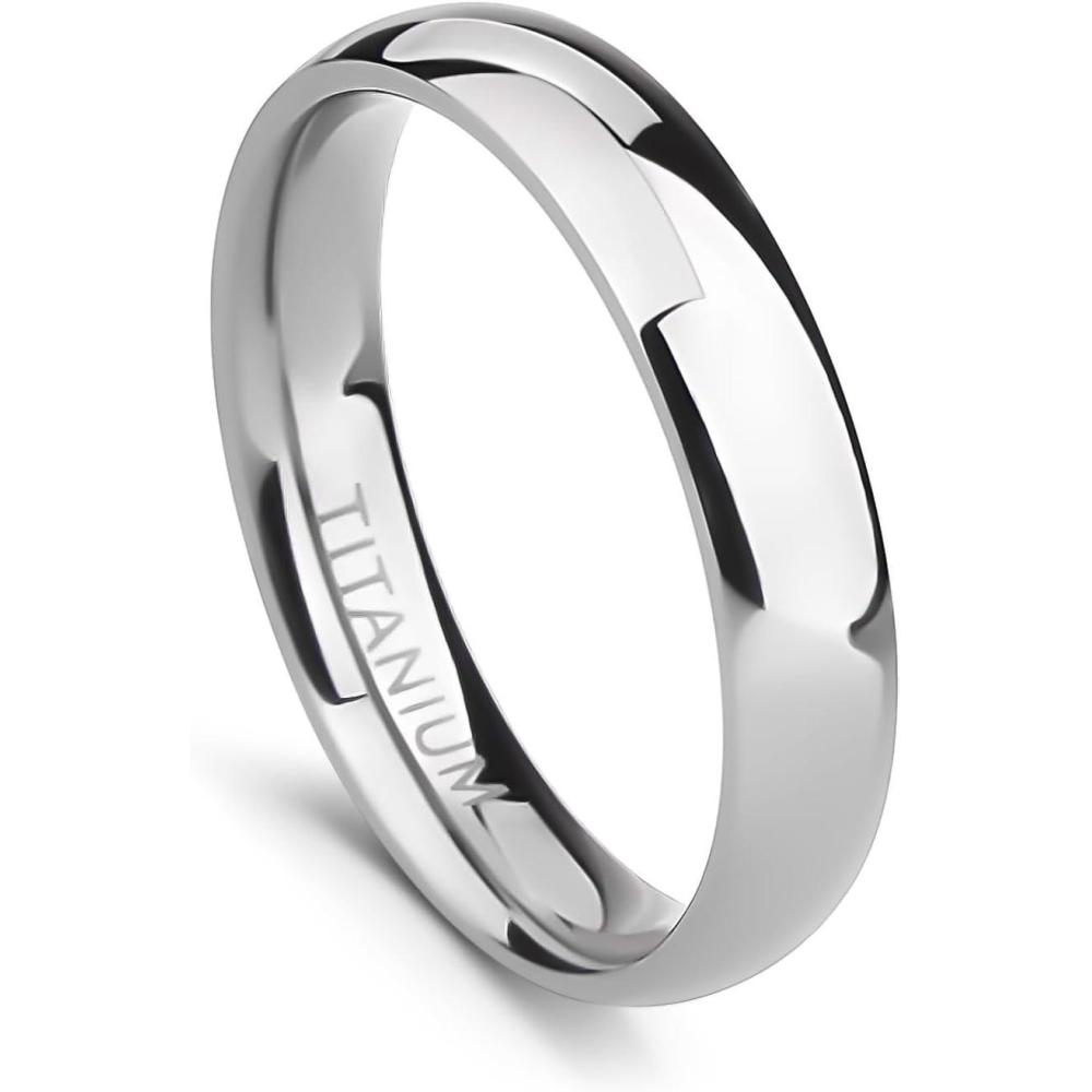 imageTIGRADE 2mm 4mm 6mm 8mm 10mm Titanium Ring Plain Dome High Polished Wedding Band Comfort Fit Size 315Silver 4mm