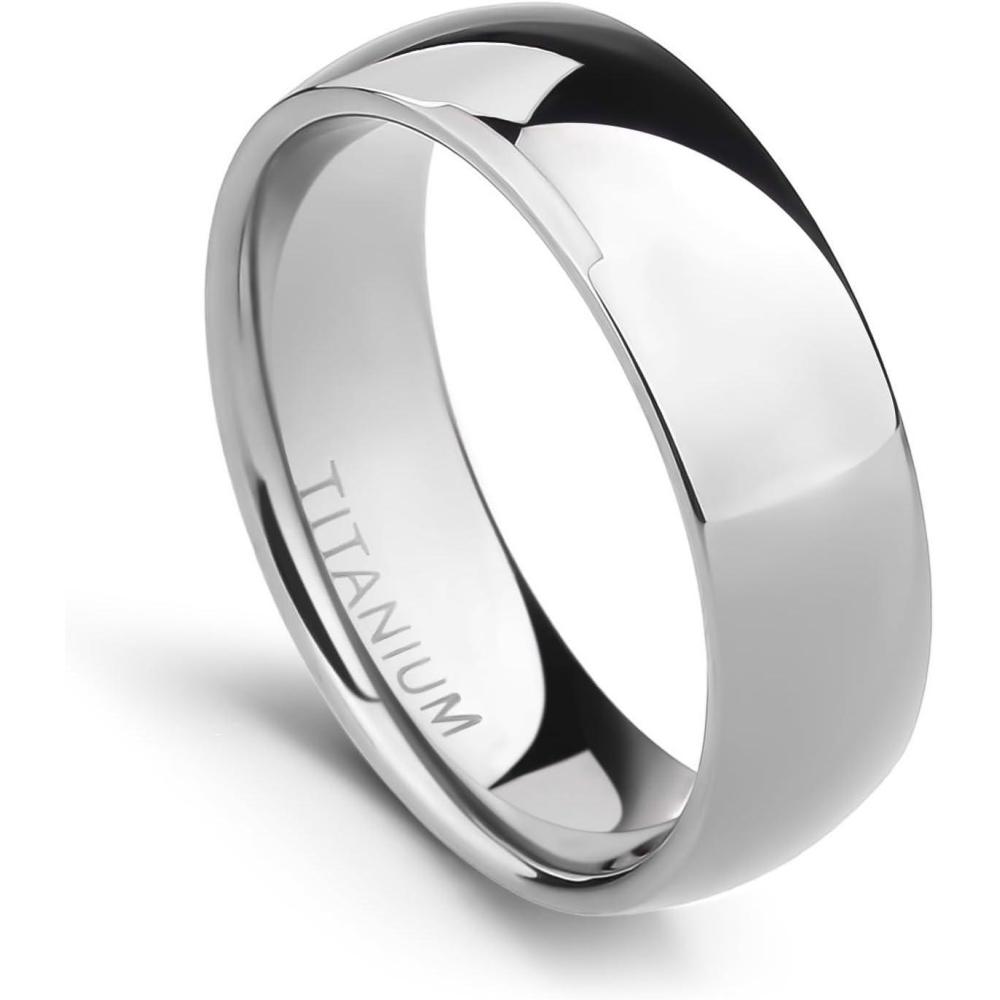 imageTIGRADE 2mm 4mm 6mm 8mm 10mm Titanium Ring Plain Dome High Polished Wedding Band Comfort Fit Size 315Silver 6mm