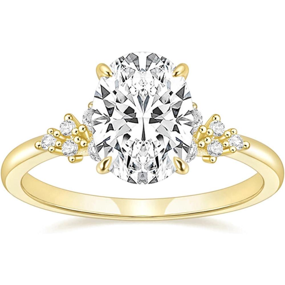 imageTIGRADE 3CT Engagement Ring Oval Cut Cubic Zirconia Promise Ring Round CZ Eternity Wedding Band for Women Size 312Gold