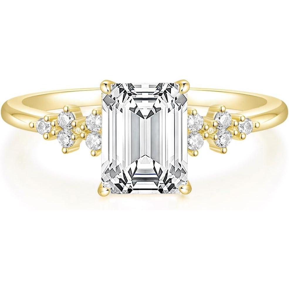 imageTIGRADE 3CT Engagement Ring for Women Emerald Cut Cubic Zirconia Promise Ring 14K Gold Plated CZ Eternity Wedding Band Size 311Gold