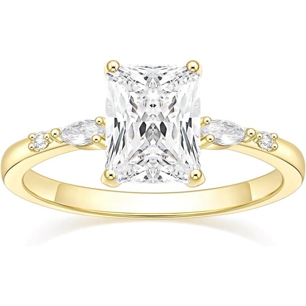 imageTIGRADE 3CT Engagement Ring for Women Radiant Cut Cubic Zirconia Wedding Band CZ Promise Anniversary Ring Size 3125Gold