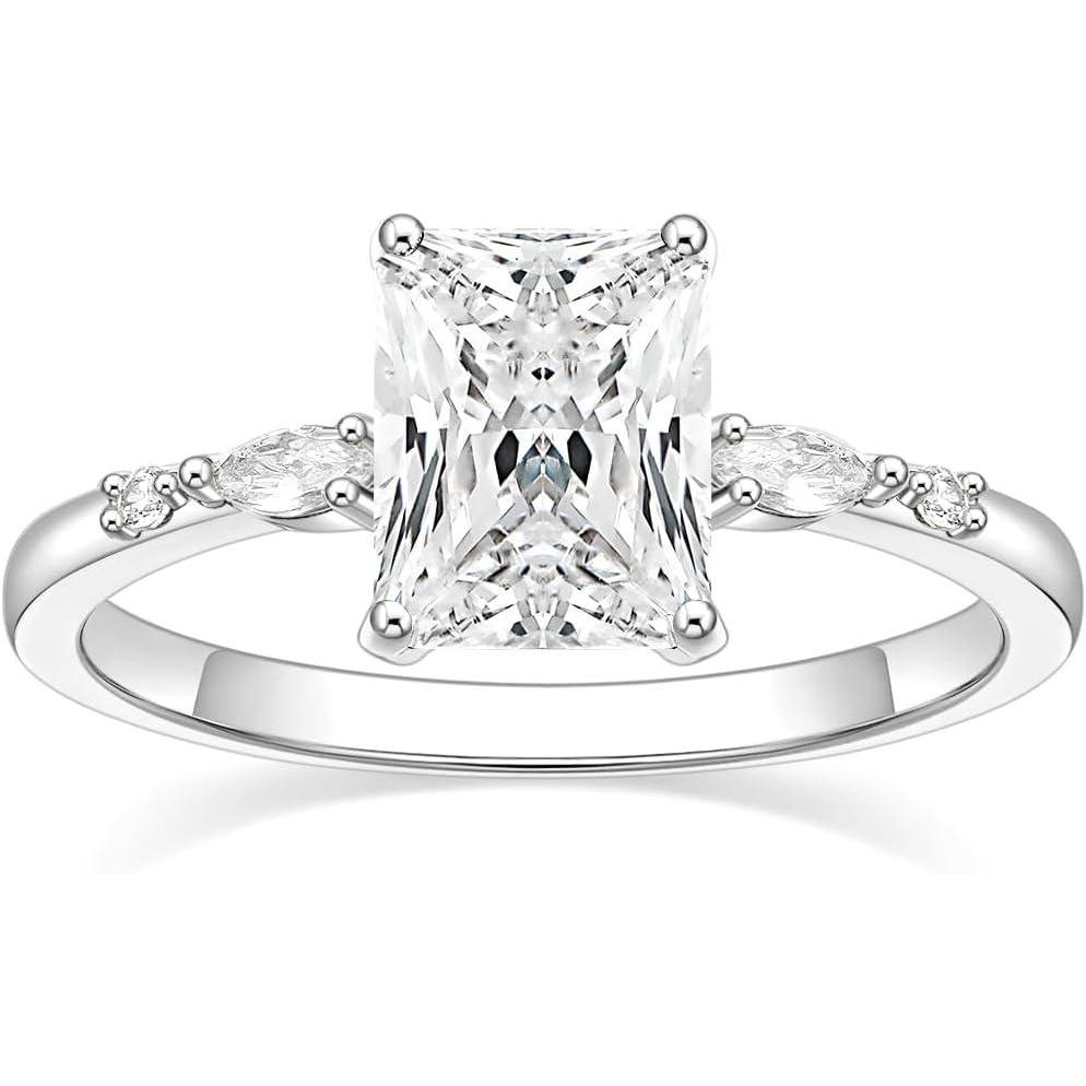 imageTIGRADE 3CT Engagement Ring for Women Radiant Cut Cubic Zirconia Wedding Band CZ Promise Anniversary Ring Size 3125Silver