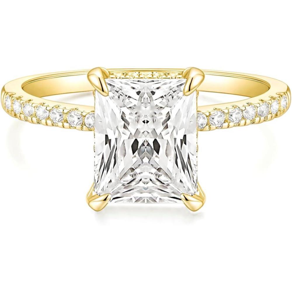 imageTIGRADE 4CT Engagement Ring for Women Radiant Cut Cubic Zirconia Wedding Band CZ Promise Anniversary Ring Size 313Gold