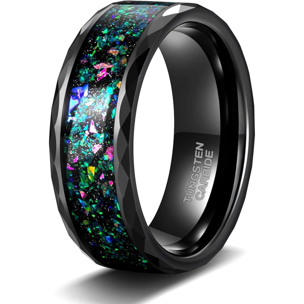 imageTIGRADE 4MM 8MM Tungsten Wedding Band MultiFaceted Edge with MultiColors Opal Inlay Wedding Ring Comfort Fit for Women Size 414