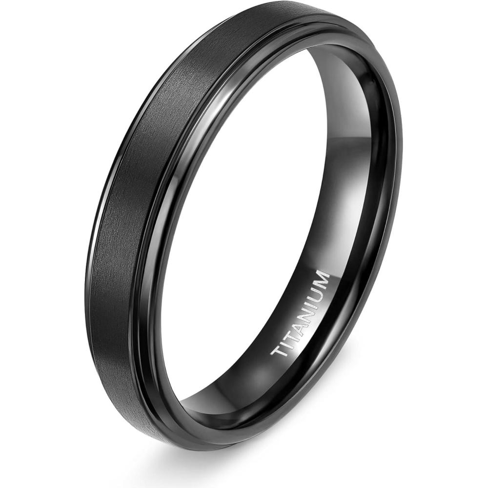 imageTIGRADE 4mm 6mm 8mm 10mm Titanium Rings BlackSilverGold Wedding Band Matte Comfort Fit for Men Women Size 315Black4MM
