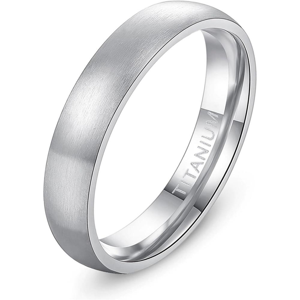 imageTIGRADE 4mm 6mm 8mm Titanium Ring Brushed Dome Silver Wedding Band Comfort Fit Size 41454mm