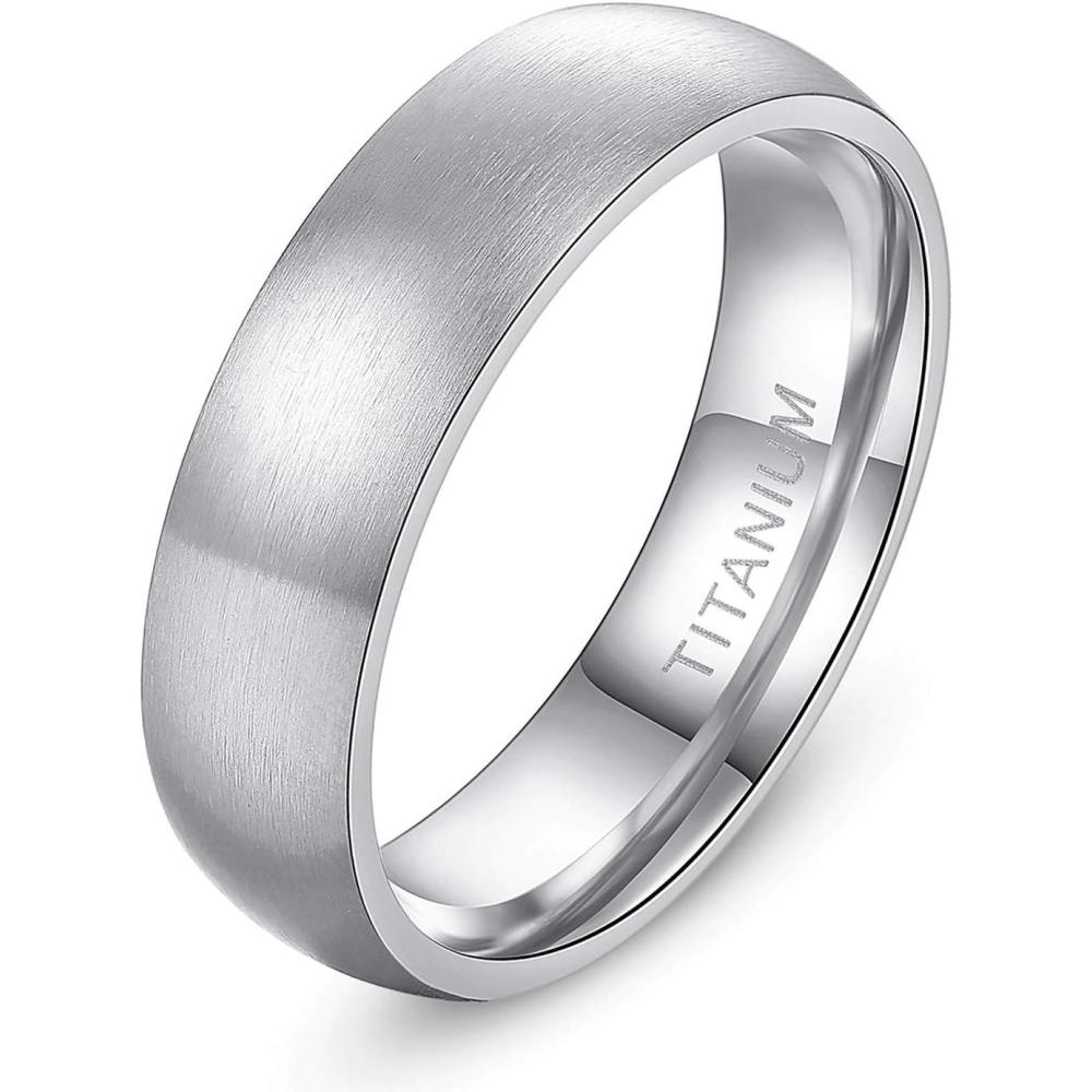 imageTIGRADE 4mm 6mm 8mm Titanium Ring Brushed Dome Silver Wedding Band Comfort Fit Size 41456mm