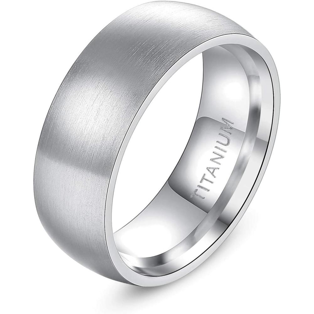 imageTIGRADE 4mm 6mm 8mm Titanium Ring Brushed Dome Silver Wedding Band Comfort Fit Size 41458mm