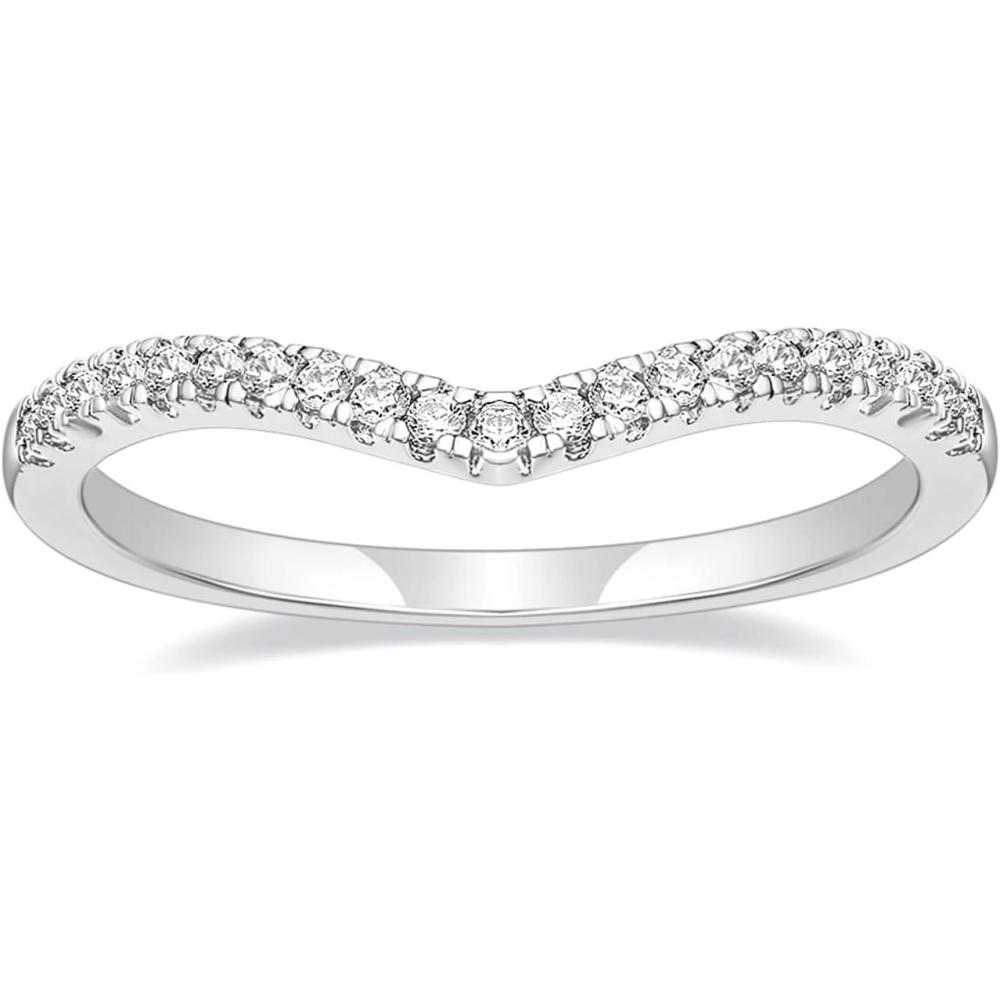 imageTIGRADE Cubic Zirconia Eternity Band V Shape CZ Stacking Engagement Ring for Women Size 3125Silver