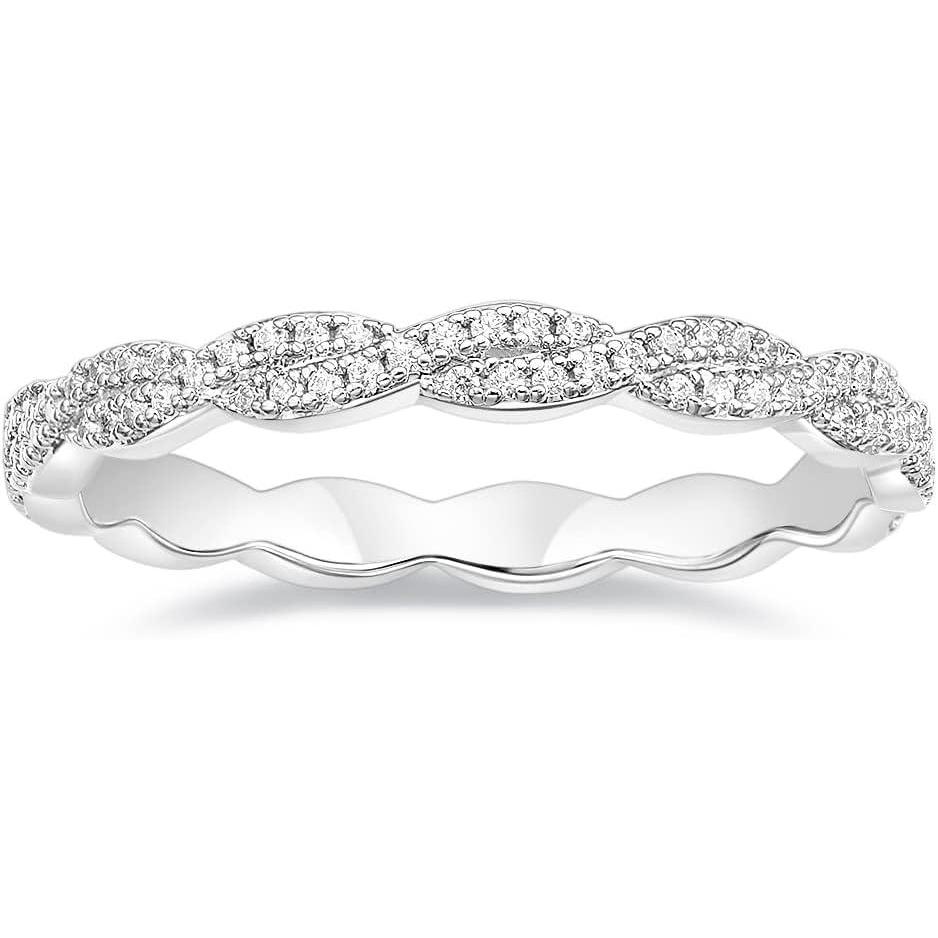 imageTIGRADE Engagement Ring Cubic Zirconia Twisted Ribbons of PaveSet Eternity Wedding Band for Women Size 312Silver