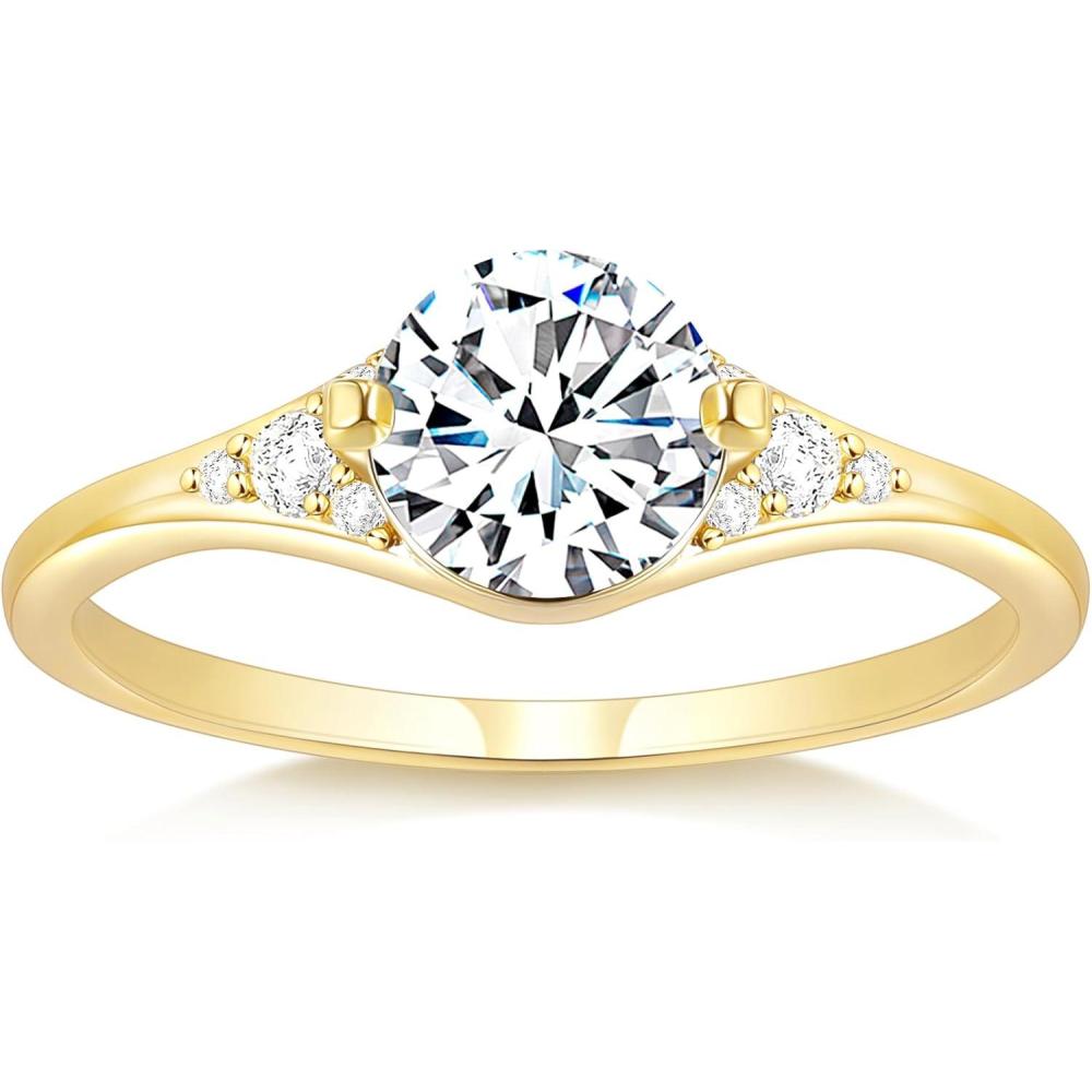 imageTIGRADE Engagement Ring for Women Cubic Zirconia CZ Eternity Promise Anniversary Wedding Band Size 411Gold15CT Round
