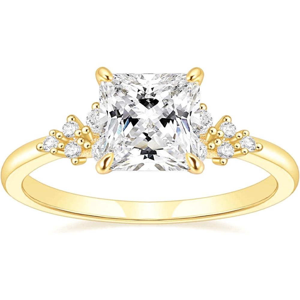 imageTIGRADE Engagement Ring for Women Cubic Zirconia CZ Eternity Promise Anniversary Wedding Band Size 411Gold25CT Princess