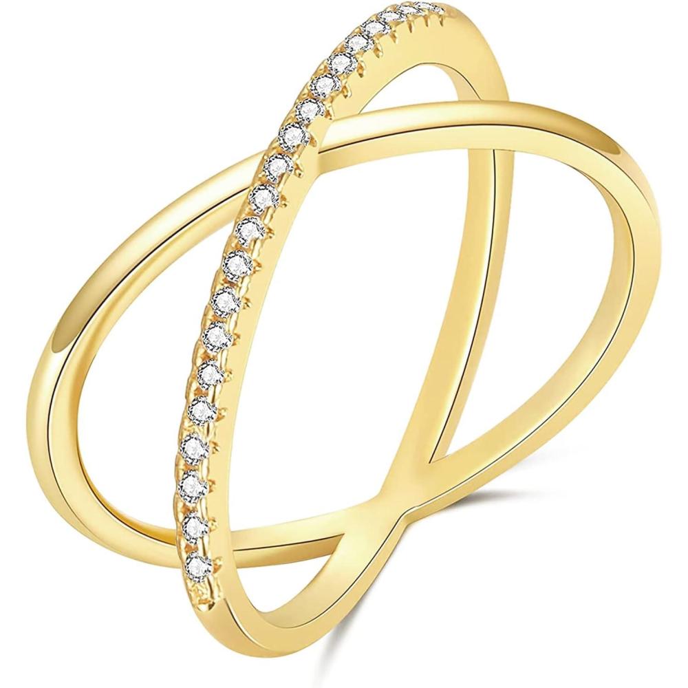 imageTIGRADE Engagement Ring for Women Cubic Zirconia CZ Eternity Promise Anniversary Wedding Band Size 411GoldCross