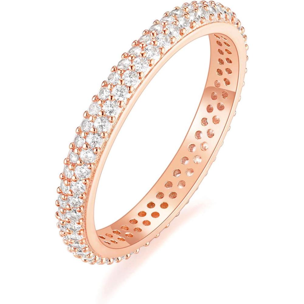 imageTIGRADE Engagement Ring for Women Cubic Zirconia CZ Eternity Promise Anniversary Wedding Band Size 411Rose GoldDouble Row CZ