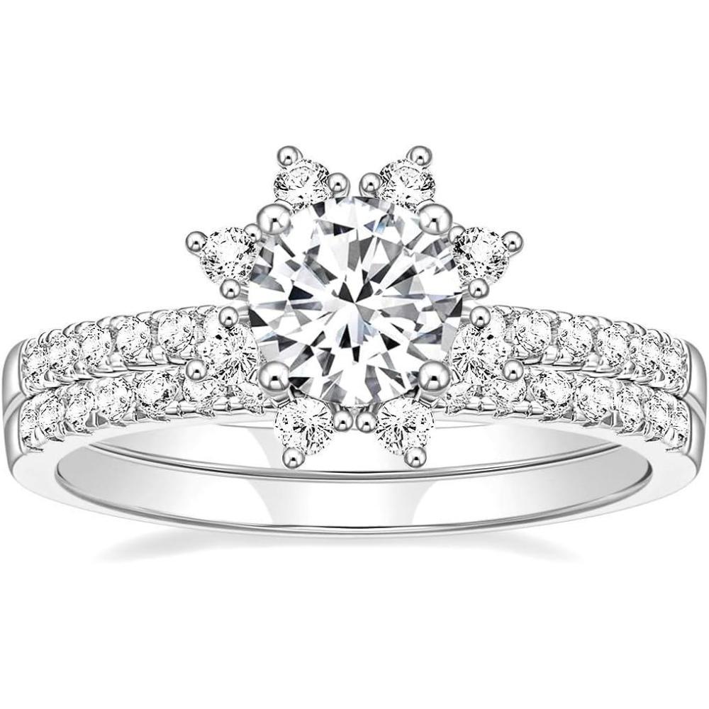 imageTIGRADE Engagement Ring for Women Cubic Zirconia CZ Eternity Promise Anniversary Wedding Band Size 411Silver125CT Round Set