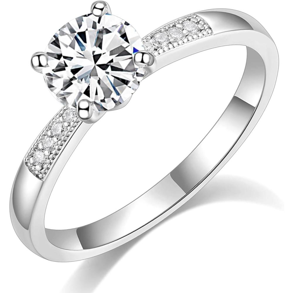 imageTIGRADE Engagement Ring for Women Cubic Zirconia CZ Eternity Promise Anniversary Wedding Band Size 411Silver15CT Round