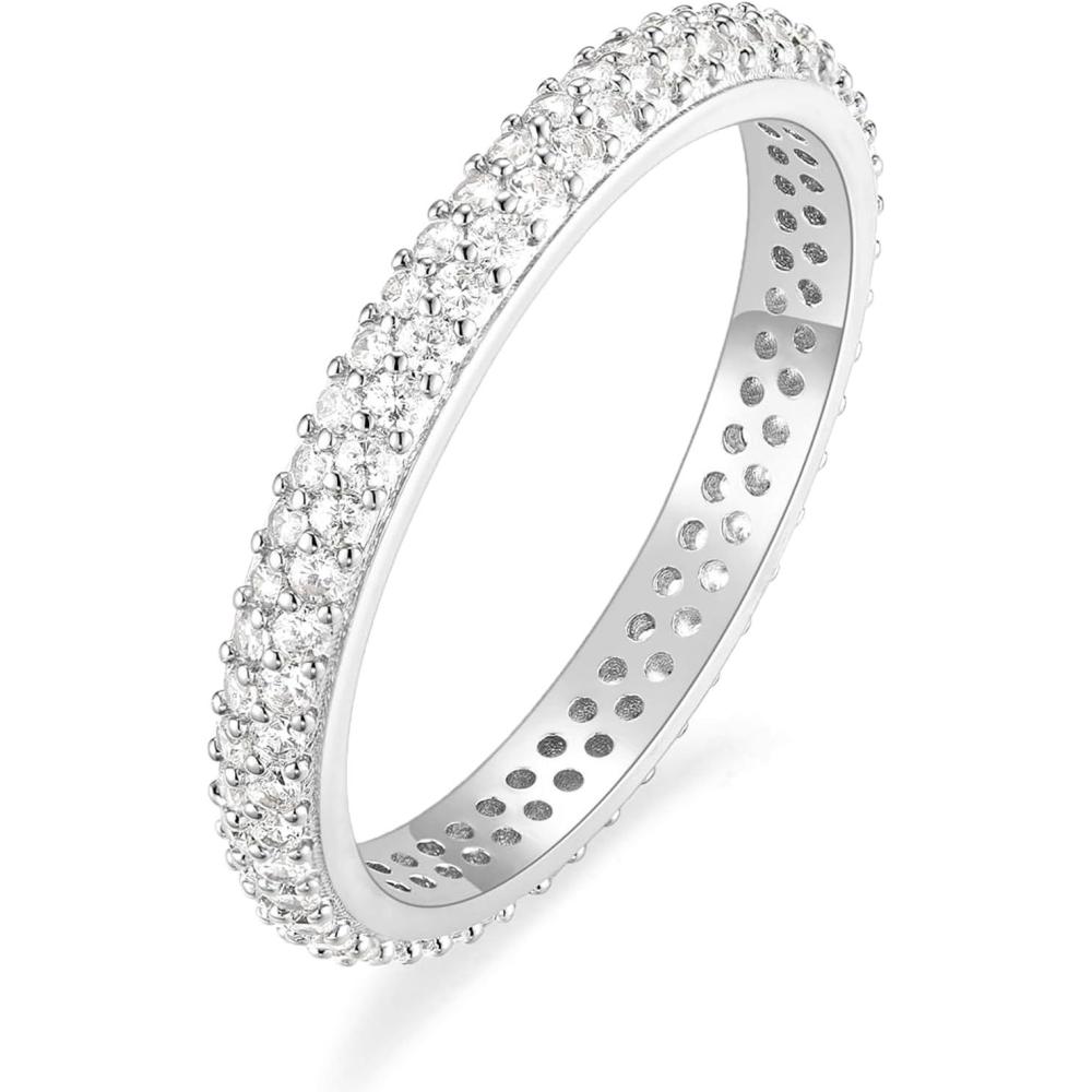 imageTIGRADE Engagement Ring for Women Cubic Zirconia CZ Eternity Promise Anniversary Wedding Band Size 411SilverDouble Row CZ