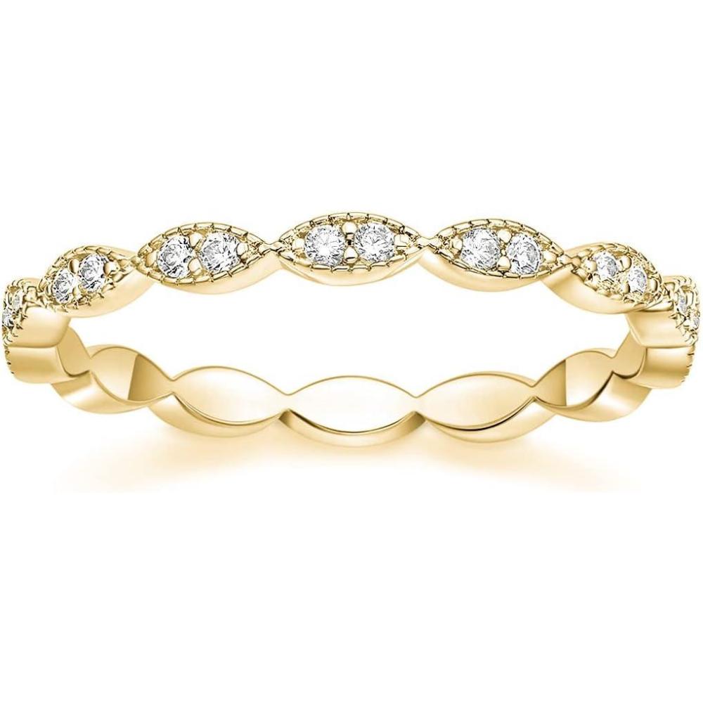 imageTIGRADE Eternity Ring Oval Milgrain Cubic Zirconia Anniversary Stacking Ring CZ Wedding Band for Women Size 313Gold