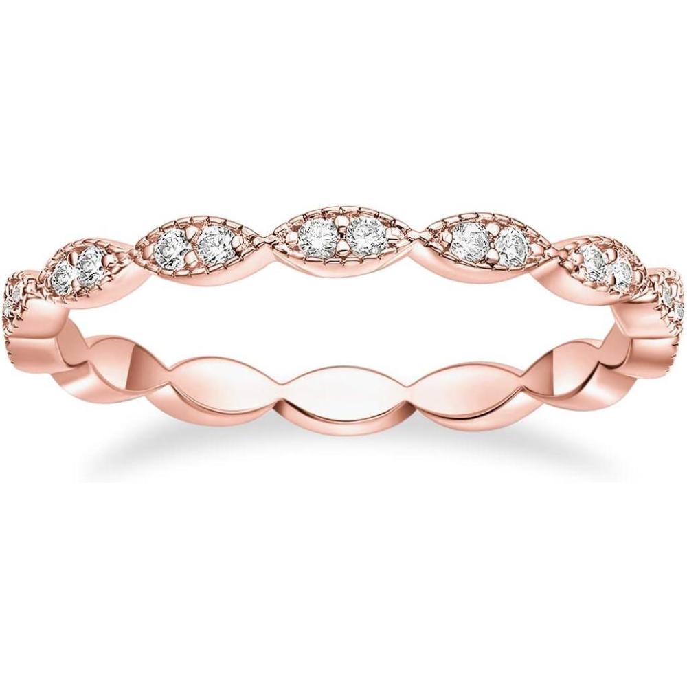 imageTIGRADE Eternity Ring Oval Milgrain Cubic Zirconia Anniversary Stacking Ring CZ Wedding Band for Women Size 313Rose Gold
