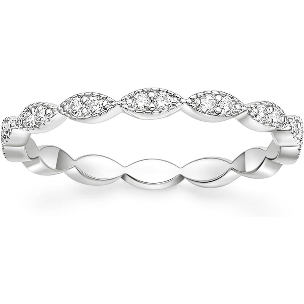 imageTIGRADE Eternity Ring Oval Milgrain Cubic Zirconia Anniversary Stacking Ring CZ Wedding Band for Women Size 313Silver