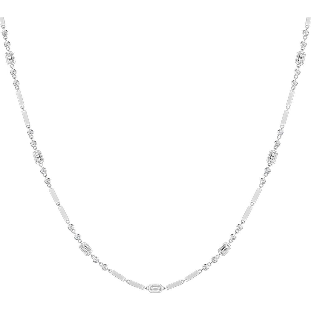 imageTIGRADE Silver Chain Necklace for Women Dainty Rectangular Round Emerald Bezel CZ Anniversary Wedding Necklace Extenders Link with Lobster Clasp 16 Inch