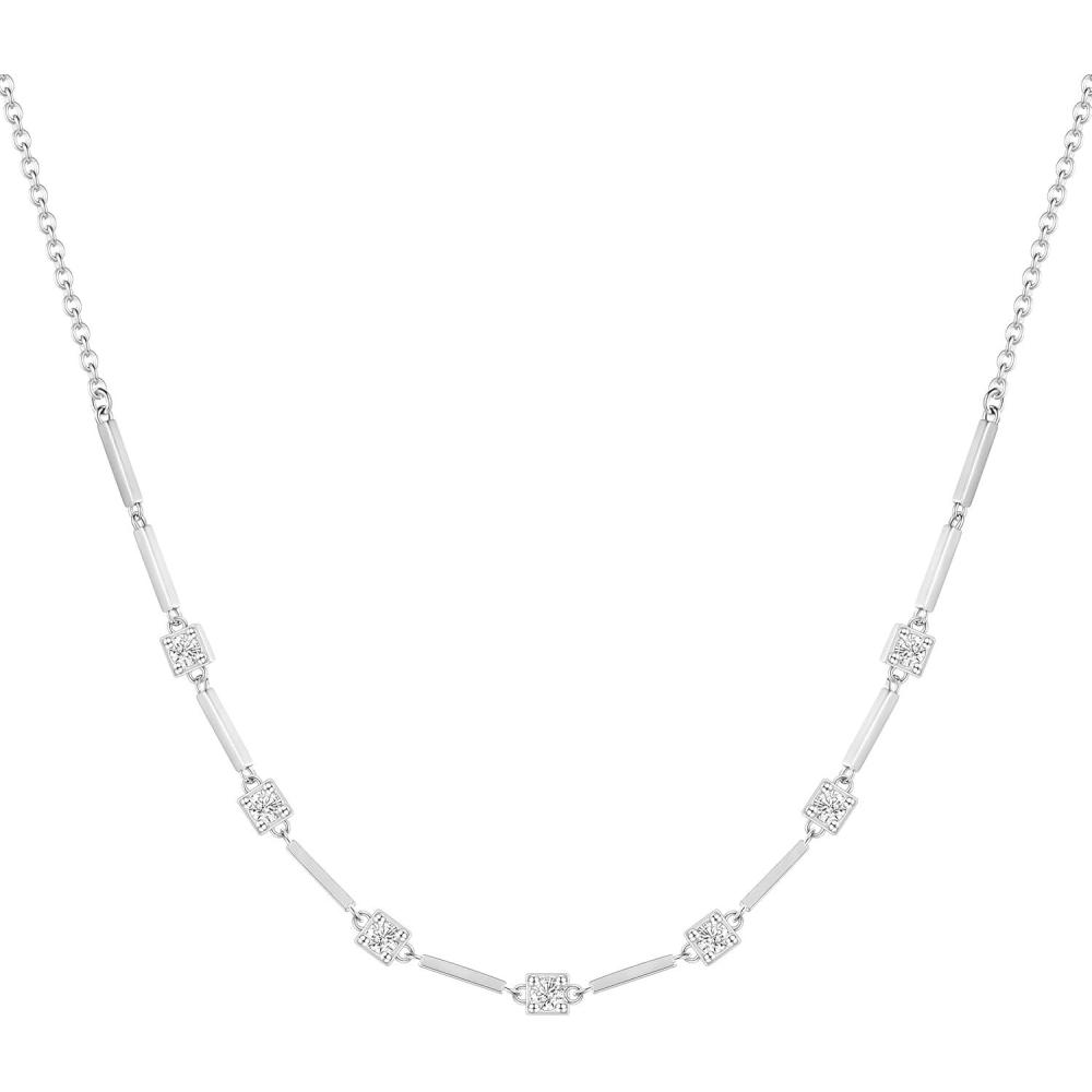 imageTIGRADE Silver Chain Necklace for Women Dainty Rectangular with Round CZ Pendant Anniversary Necklace Extenders Link with Lobster Clasp 16 Inch