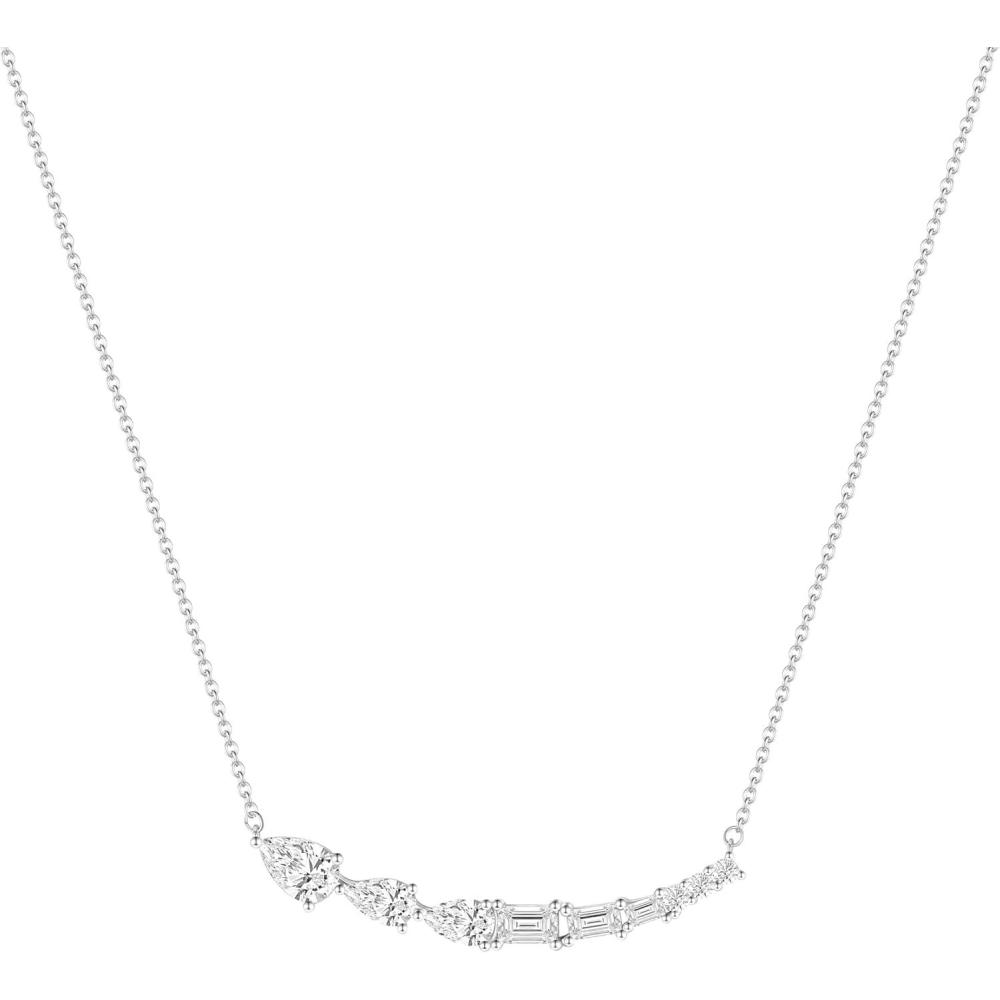 imageTIGRADE Silver Chain Necklace for Women Pear Emerald Round Cut CZ Pendant Anniversary Wedding Necklace Extenders Link with Lobster Clasp 16 Inch